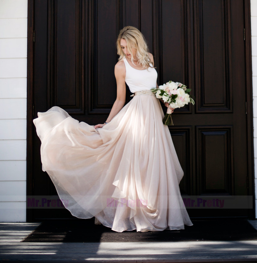 Blush Chiffon Wedding Dress