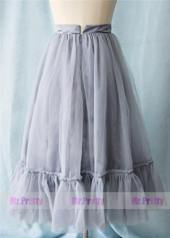 Dusty Grey Ankle Tulle Skirt Party Bridesmaid Skirts