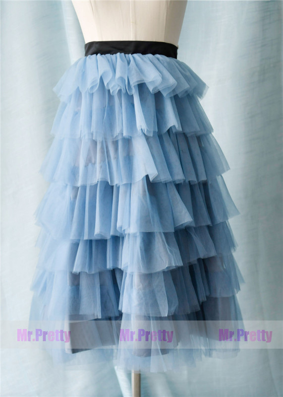 Dusty Blue High Low Tulle Skirt Party Bridesmaid Skirts