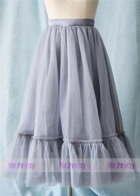 Dusty Grey Ankle Tulle Skirt Party Bridesmaid Skirts