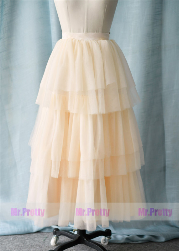 Light Champagne Long Tulle Skirt Party Bridesmaid Skirts