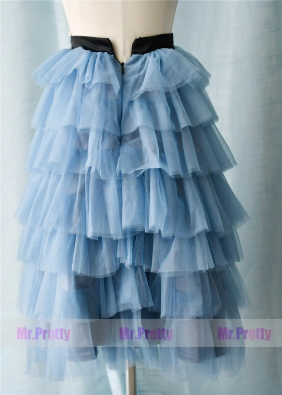 Dusty Blue High Low Tulle Skirt Party Bridesmaid Skirts