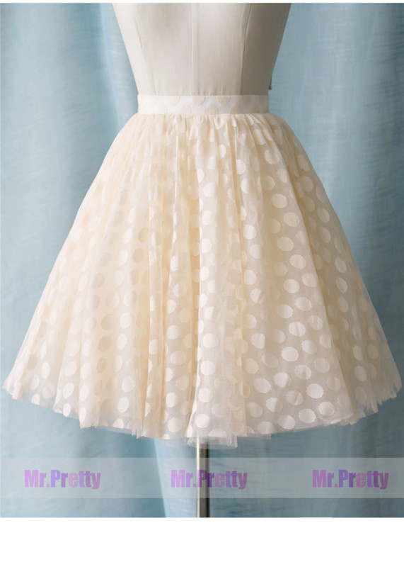 Light Champagne Short Polka Dots Tulle Skirt Party Skirt/Kids Skirt