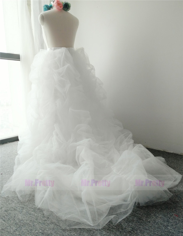 Ivory Color Long Train Skirt Tulle Ruffle Skirt