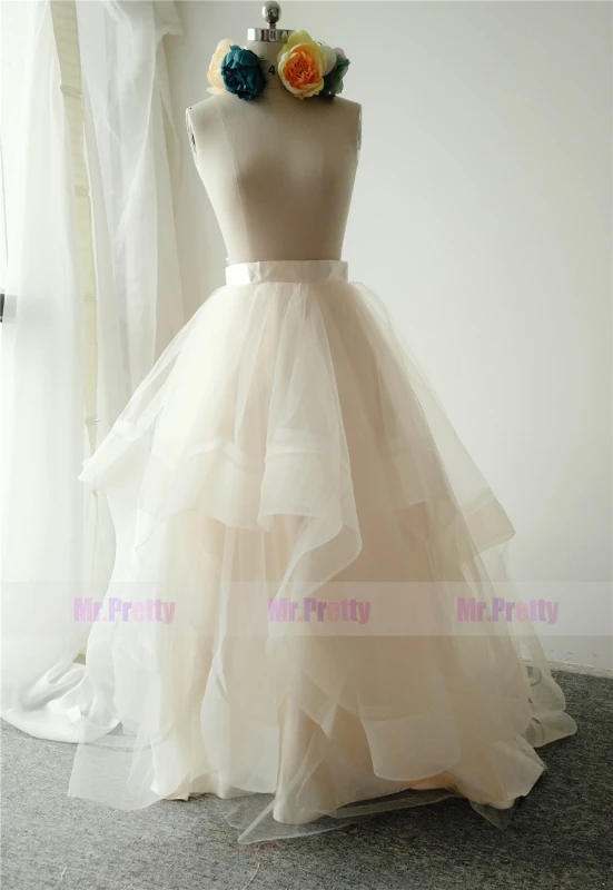 Light Champagne Long Train Skirt Tulle Skirt