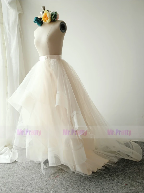 Light Champagne Long Train Skirt Tulle Skirt