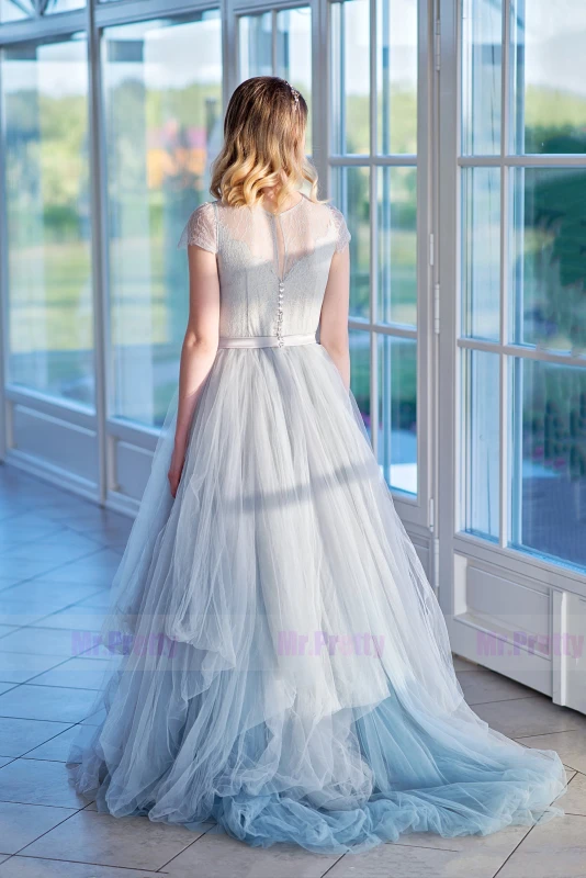 Grey Blue Lace Tulle  Bridal Dress 2 Pieces Bridal Skirt