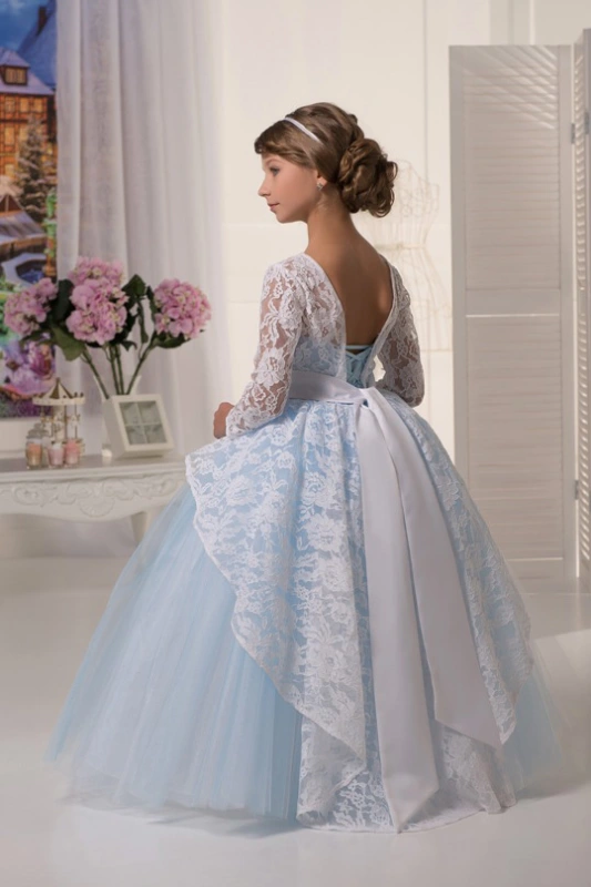 Light blue Lace Tulle Flower Girl Dress Girls Party Dress