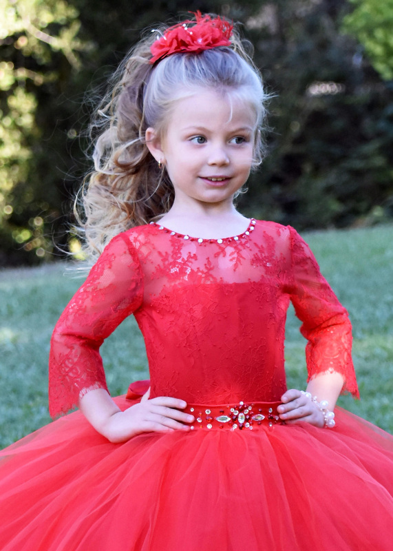 Red Lace Tulle Girls Party Dress Holiday Dress