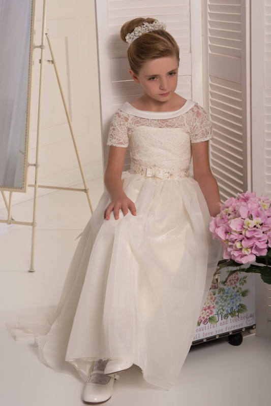 Ivory Lace Organza Flower Girl Dress Girls Party Dress