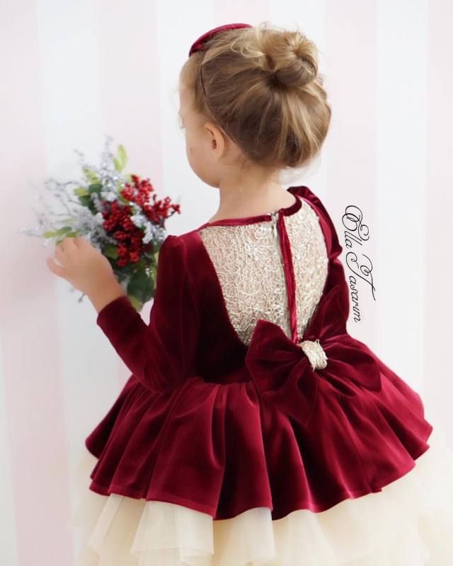 Burgundy Velvet Girls Party Dress Holiday Dress Christmas Dress