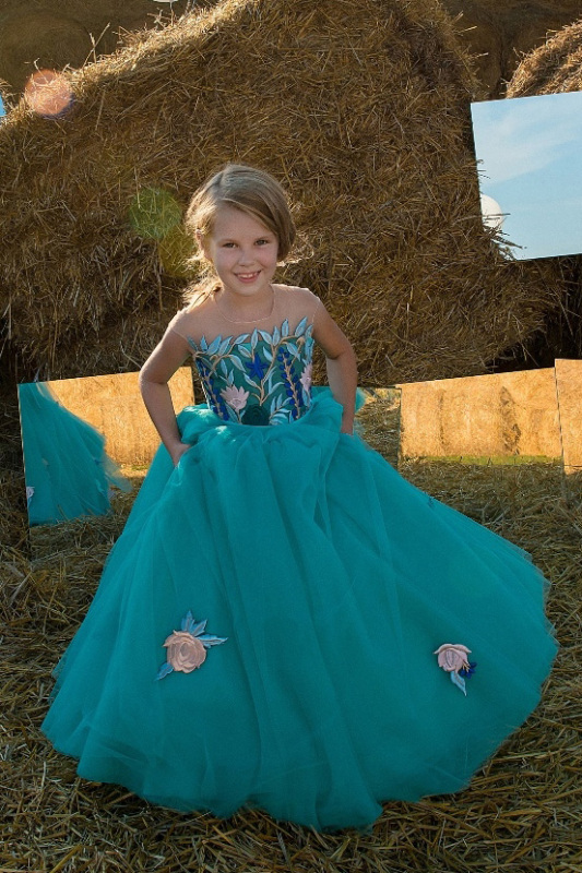 Blue Green Flower Girl Dress Girls Party Dress