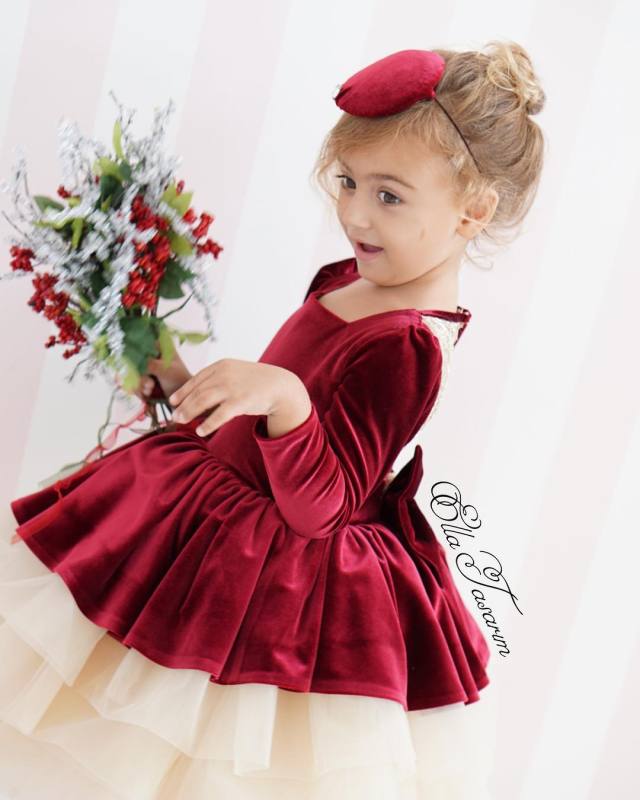 Burgundy Velvet Girls Party Dress Holiday Dress Christmas Dress