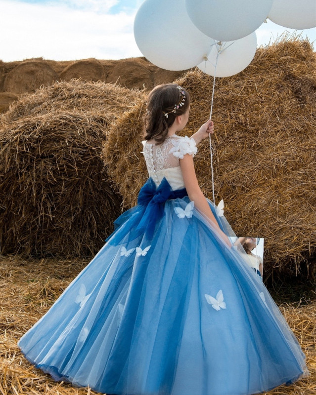 Dark Blue Lace Tulle Tutu Flower Girl Dress Girls Party Dress