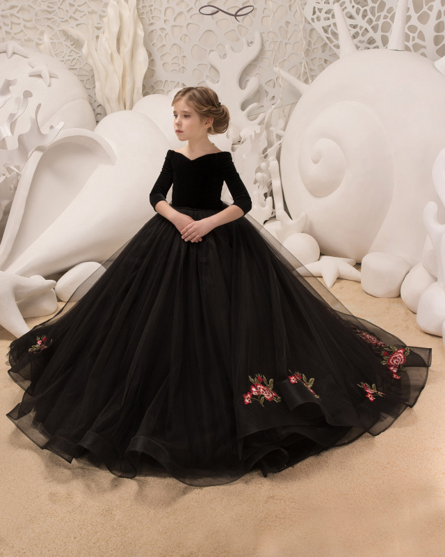 Black Tulle Flower Girl Dress Girls Party Dress