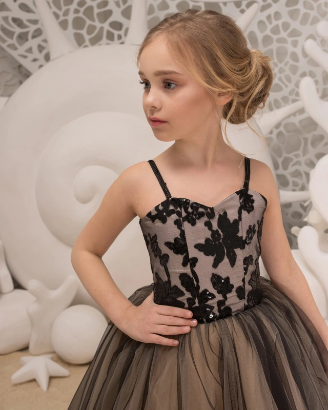 Black Lace Tulle Flower Girl Dress Girls Party Dress