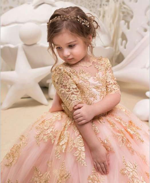 Free Shipping Champagne Lace Tulle Flower Girl Dress Girls Party Dress