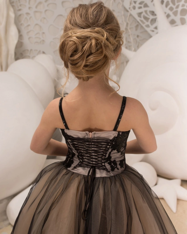 Black Lace Tulle Flower Girl Dress Girls Party Dress