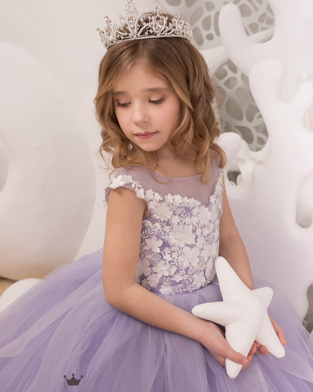 Lavender Lace Tulle Flower Girl Dress Girls Party Dress