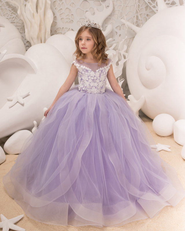 Lavender Lace Tulle Flower Girl Dress Girls Party Dress