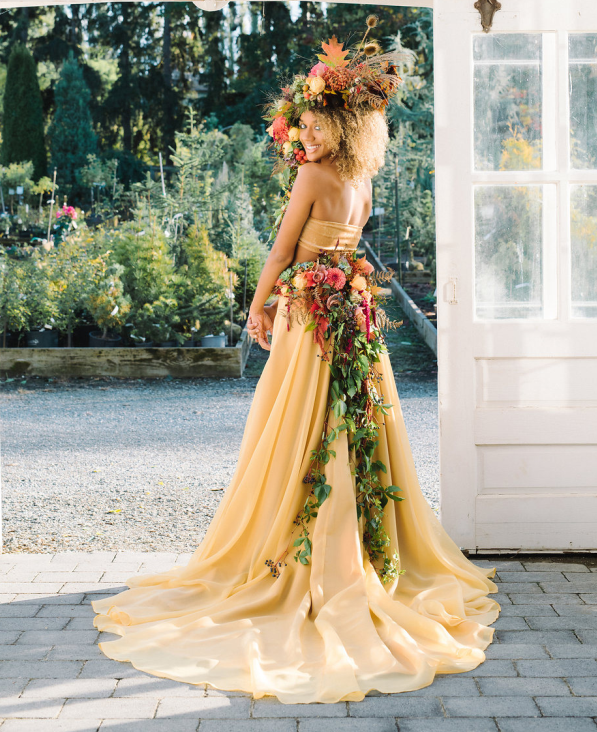 Yellow Organza Long Train Bridal Skirt