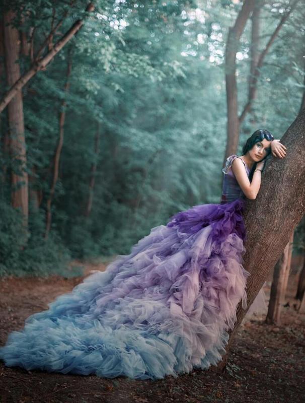 Colorful Tulle Long Train Bridal Skirt