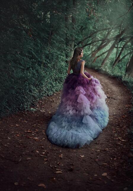 Colorful Tulle Long Train Bridal Skirt