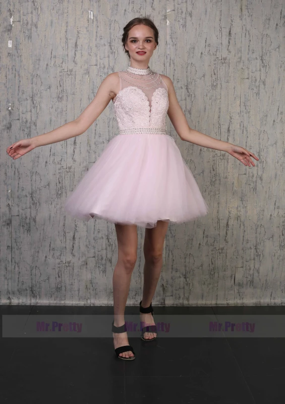 Pink Lace Tulle Prom Dress 2 Pieces Special Occasion Dress