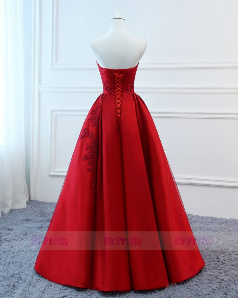 Red Satin Prom Dress Evening Party Dresses Mother Dress