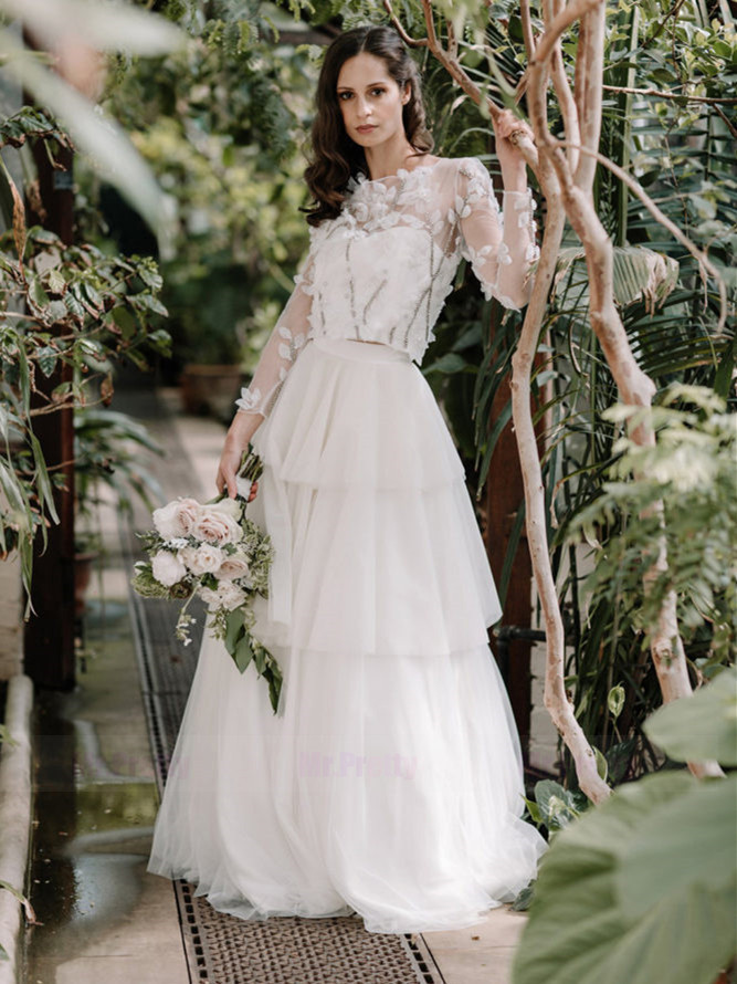 Ivory Full Length Bridal Skirt Bridesmaid Skirt  2 pieces Suit