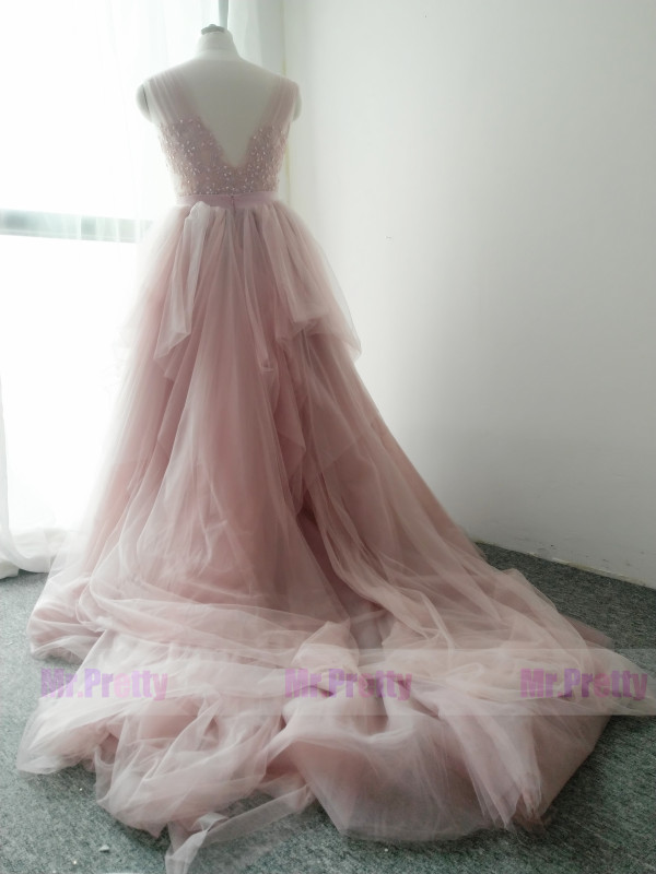 Mauve Long Train Bridal Skirt 2 Pieces Wedding Dress