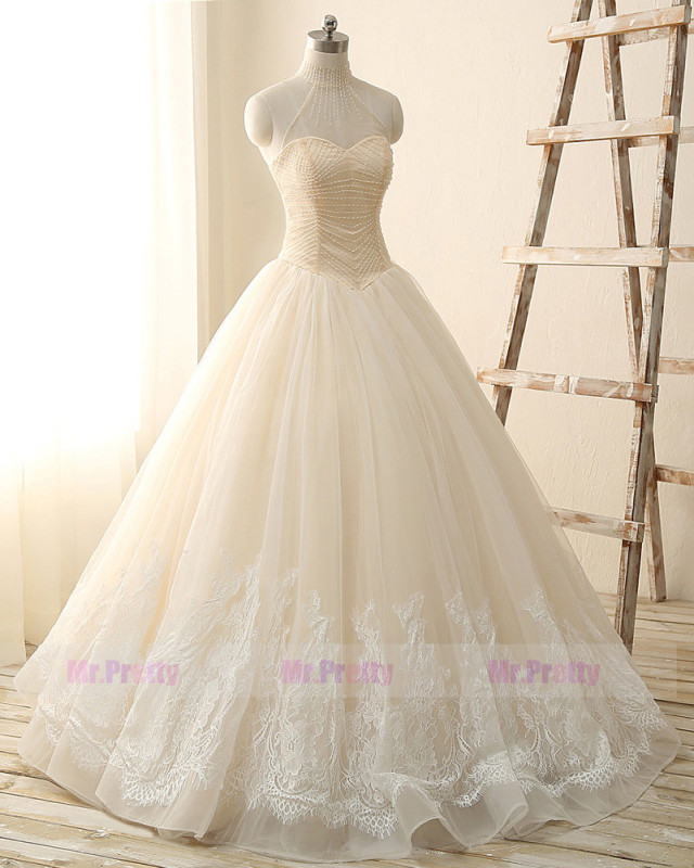 Light Champagne Lace Wedding Gown