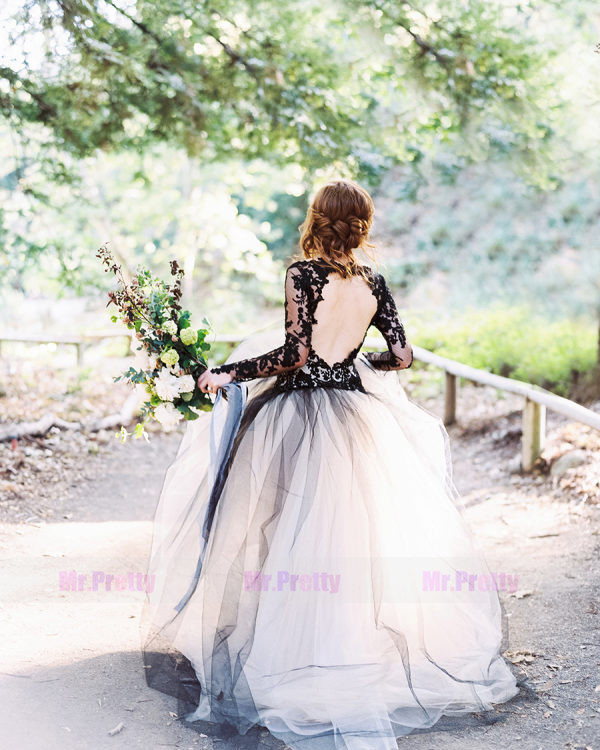 Navy Blue Lace Champagne Tulle Wedding Gown