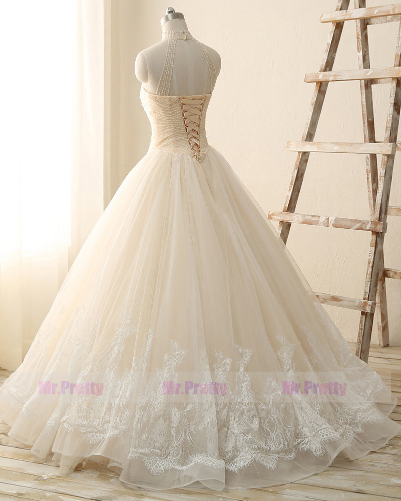 Light Champagne Lace Wedding Gown