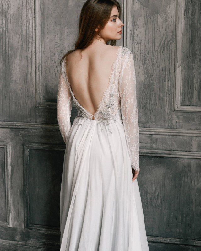 Ivory Lace Chiffon Bridal Gown Wedding Dress