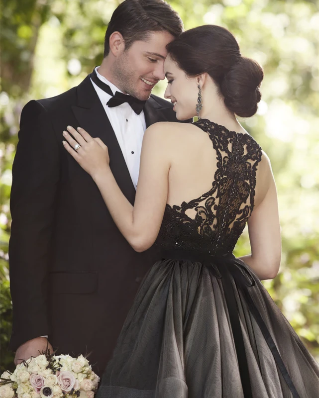 Dark Grey Black 2 Pieces Bridal Gown Wedding Dress