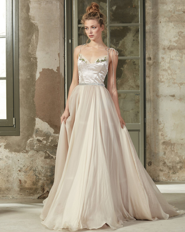 Cream Long Train  Bridal Gown