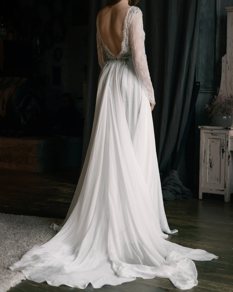 Ivory Lace Chiffon Bridal Gown Wedding Dress