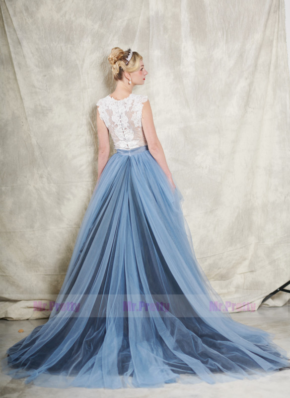 2 Pieces Lace Tulle  Wedding Gown Long Train Skirt