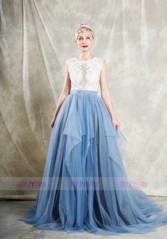 2 Pieces Lace Tulle  Wedding Gown Long Train Skirt