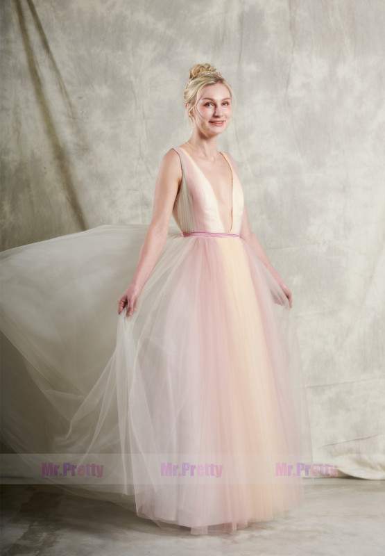 Colorful Long Train Wedding Gown Prom Dress