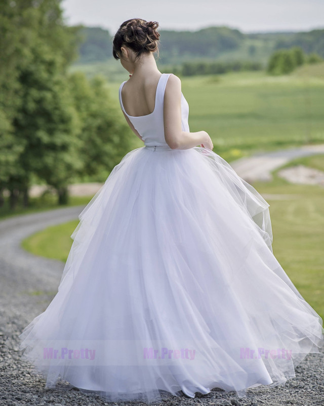 White Tulle Wedding Skirt 2 pieces Party Dress