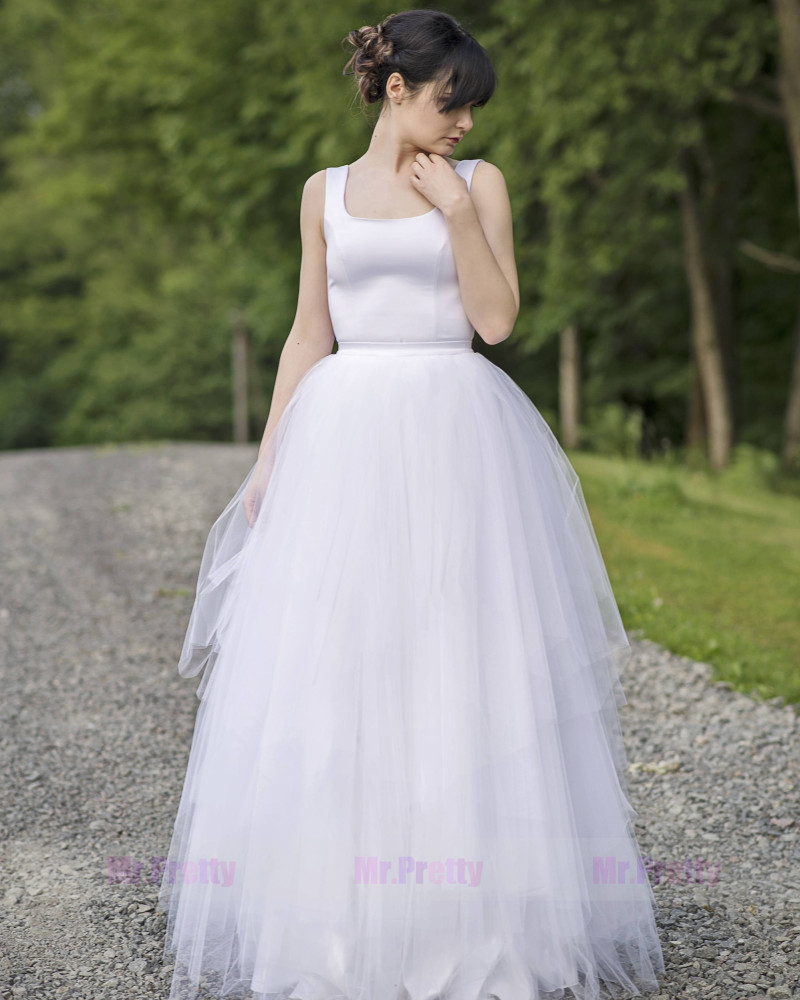 White Tulle Wedding Skirt 2 pieces Party Dress
