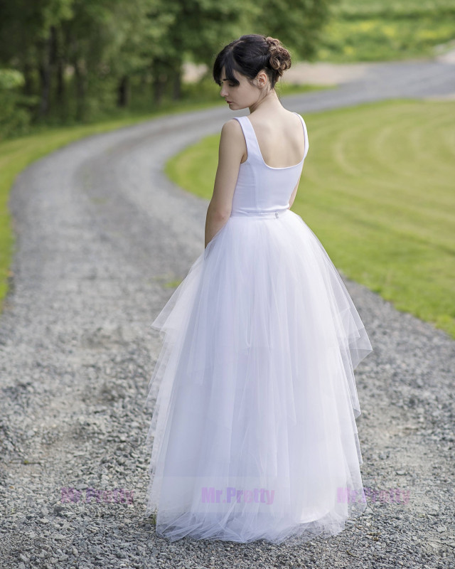 White Tulle Wedding Skirt 2 pieces Party Dress