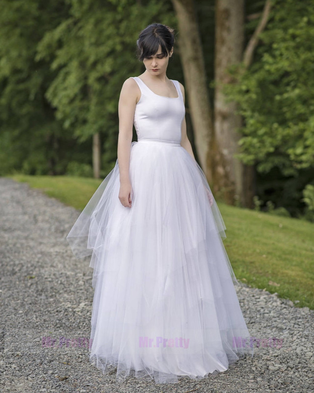 White Tulle Wedding Skirt 2 pieces Party Dress