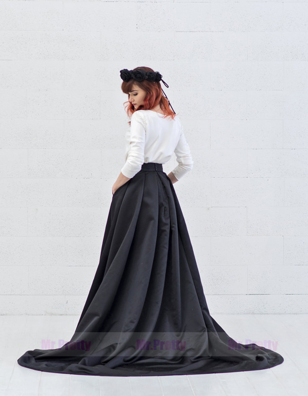 Black Satin Short Train Wedding Skirt