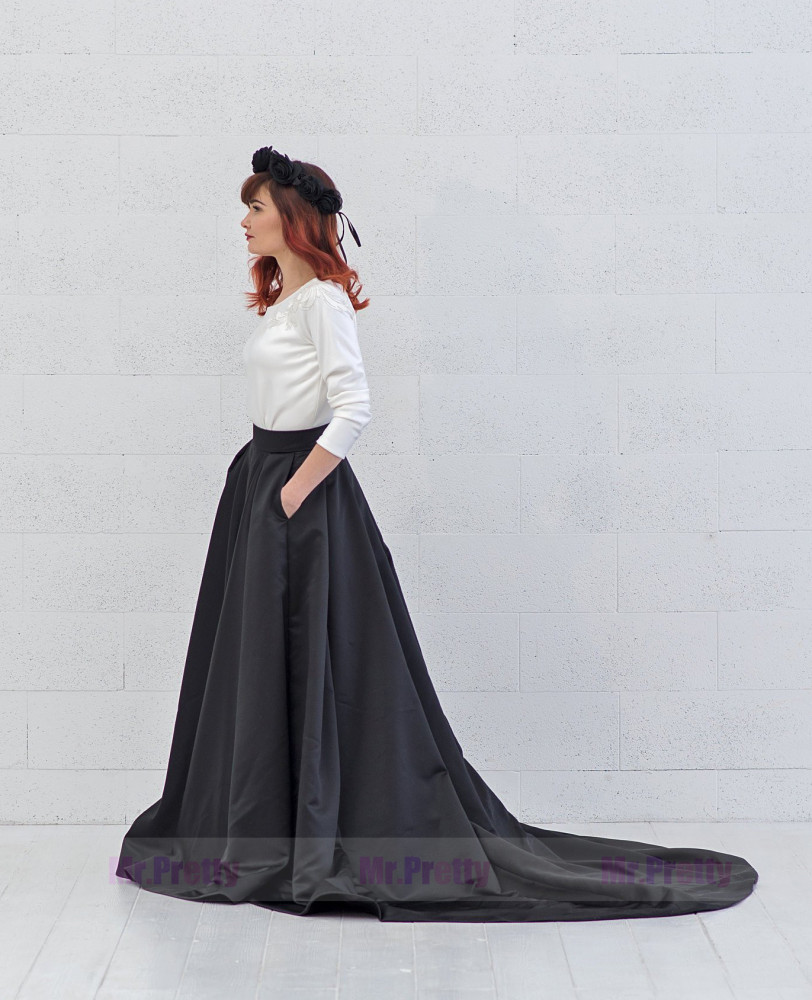 Black Satin Short Train Wedding Skirt