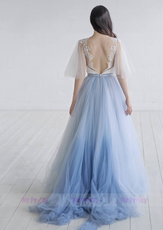 Dusty Blue Tulle Wedding Skirt 2 pieces Party Dress