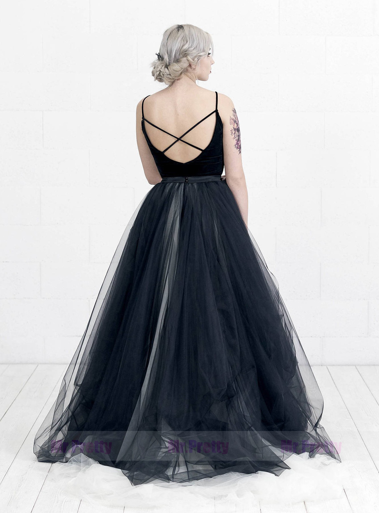 Black Tulle Wedding Skirt 2 pieces Party Dress