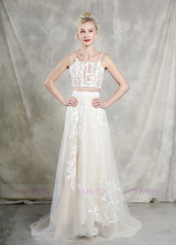 2 Pieces Lace Tulle Wedding Gown